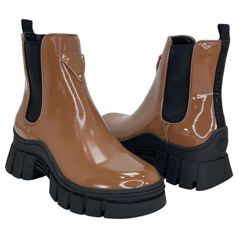 GUESS Hestia Cognac Patent Leather Womens Ankle Boots 5M - Picture 13 of 13